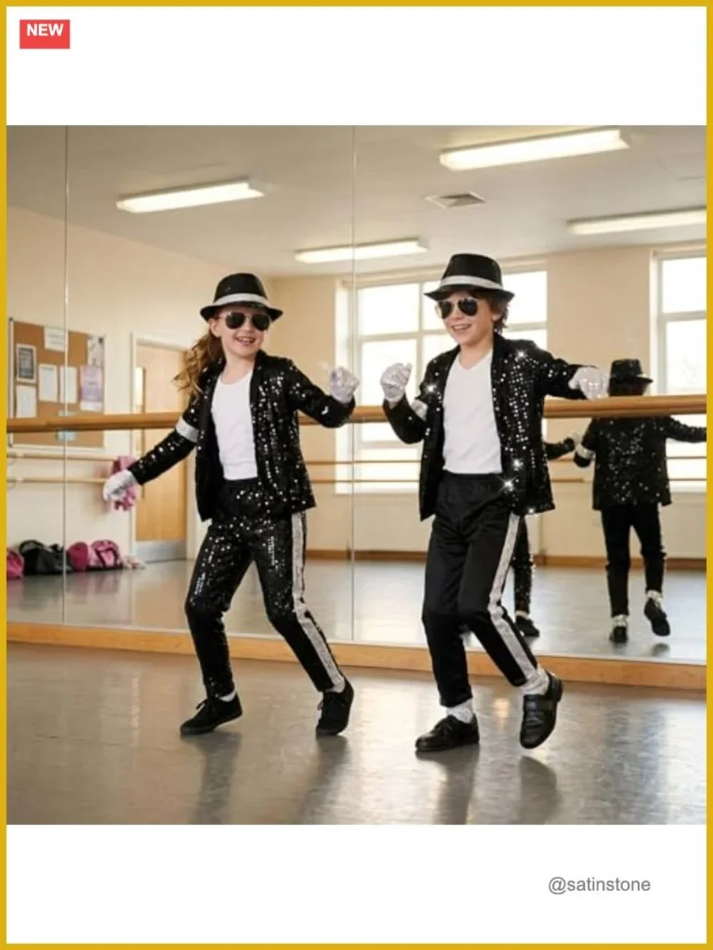 Kids 80s 90s Pop Star Costume 7-Piece Halloween Dance Outfit Set